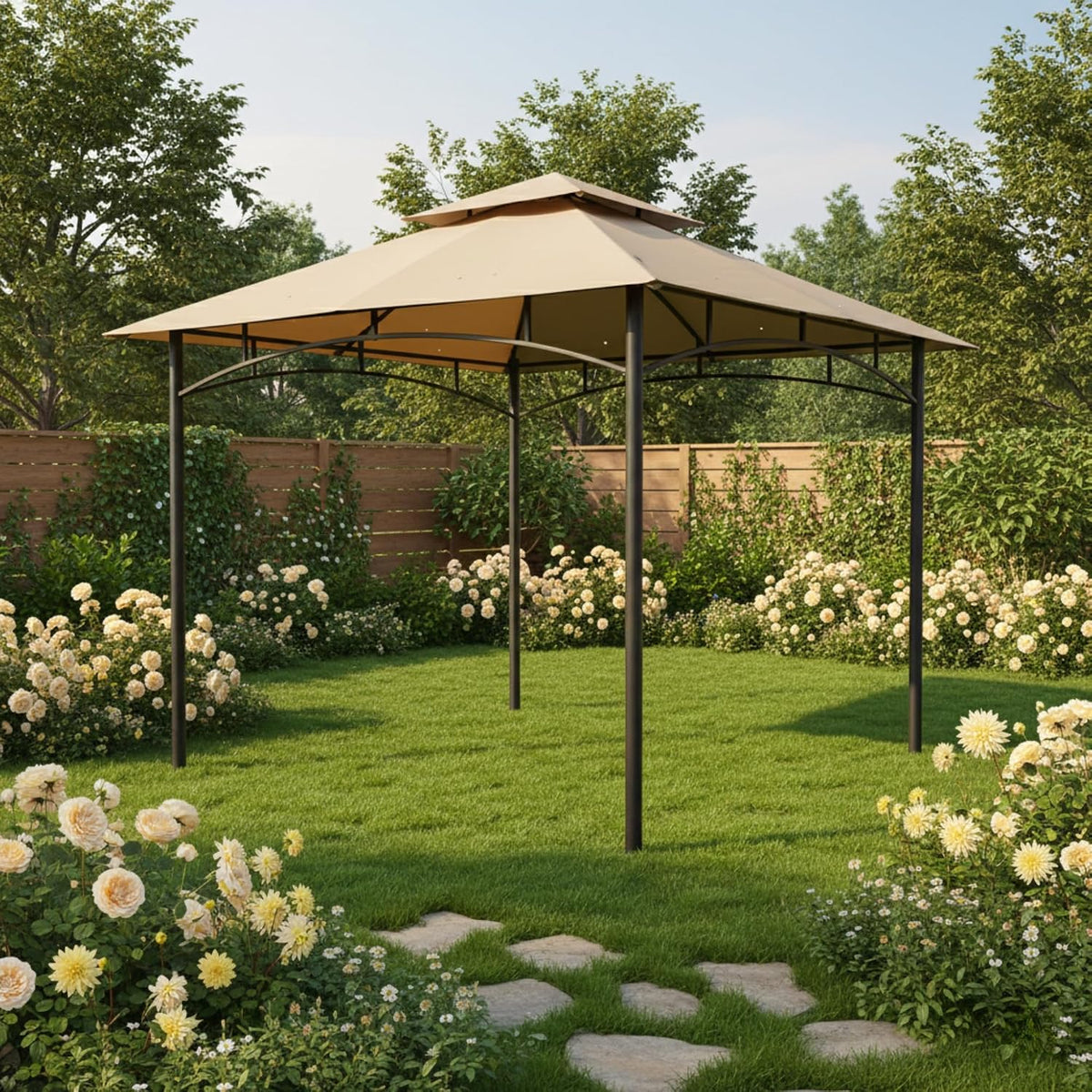 Garden Winds Reinforced RipLock 350 Replacement Canopy Top Cover Compatible with ABCCANOPY 8' x 8' Gazebo Models GHG-0909DP-NT, GHG-0808DP - Beige