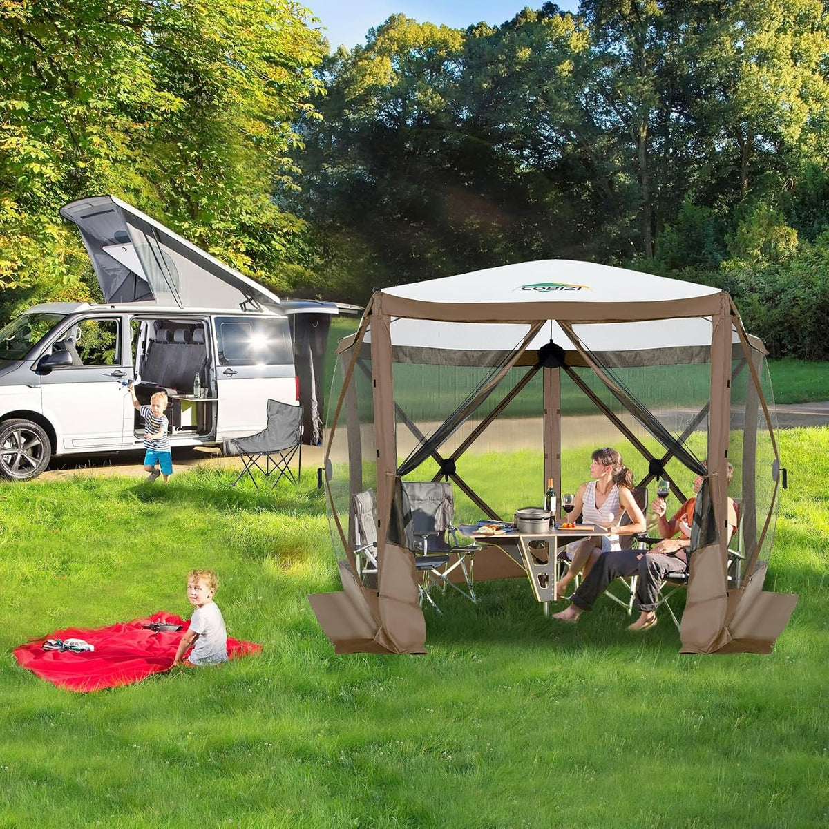 COBIZI 10x10 FT Pop up Gazebo, Popup Canopy Tent, Screened in Gazebos, Waterproof Portable Outdoor Small Screen Tents Sun Shelter,carpas para Patio for Camping, Garden and Backyard,Brown