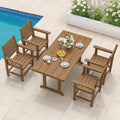 5 Piece Outdoor Dining Set, HDPS Patio Table and Chairs Set, 66' Patio Table with 1.96' Umbrella Hole & 4 Chairs, All Weather Furniture for Garden, Backyard, Poolside (Brown)