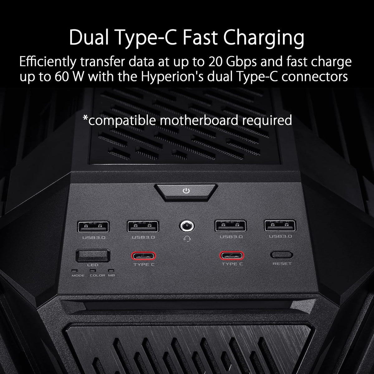 ASUS ROG Hyperion GR701 EATX Full-Tower Gaming Case, High Airflow Design, Tool-Free Side Panels, Pre-Installed 4x140mm Fans, Supports 420mm Radiators, Built-in Graphics Card Holder, Front USB Type-C