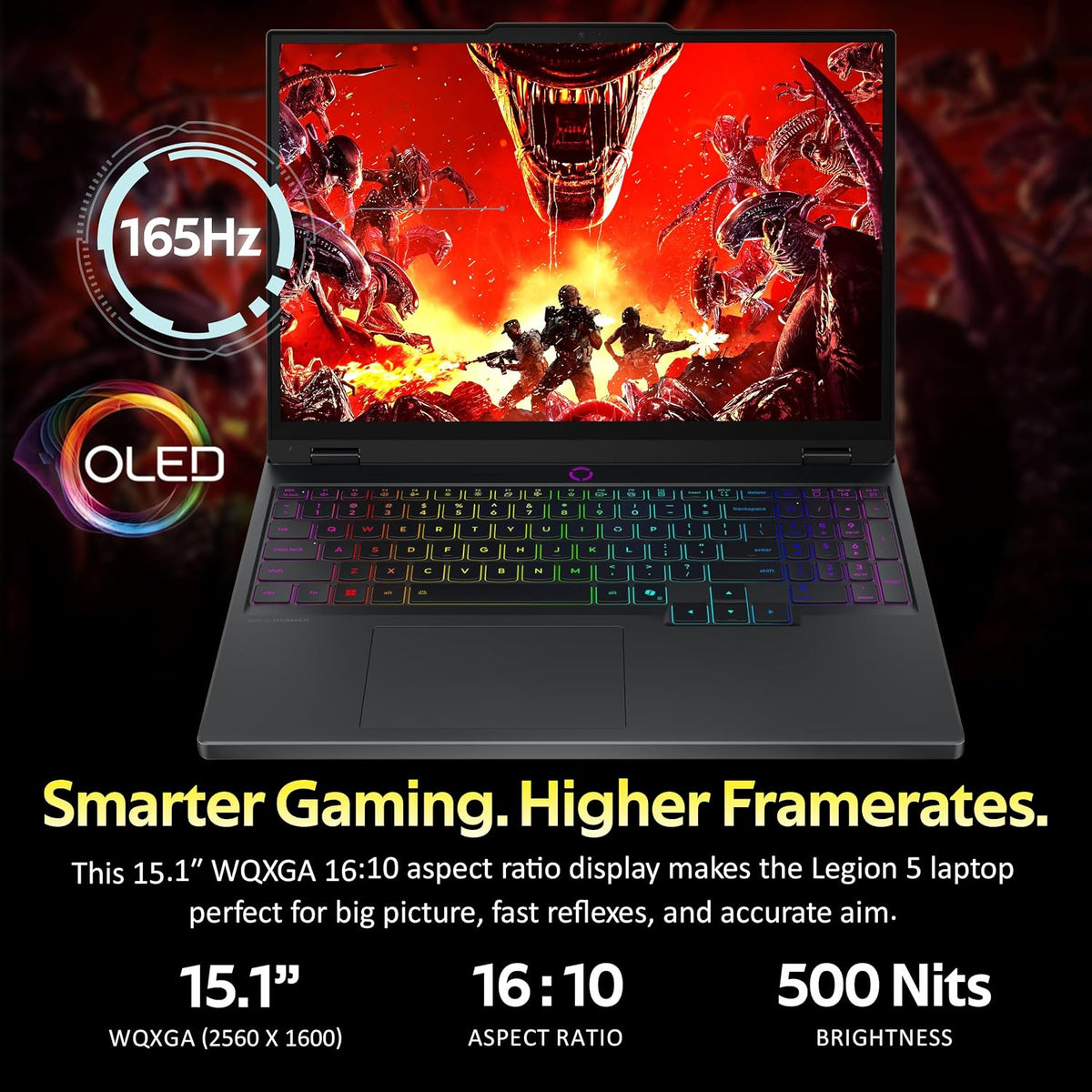 Lenovo Legion 5 15.1' OLED WQXGA 165Hz Gaming Laptop, Intel Ultra 9 275HX, GeForce RTX 5070 8GB GDDR7, 32GB DDR5, 2TB Storage (1TB SSD+1TB Docking Station), Backlit Keyboard, Wi-Fi 7, Win 11, Black