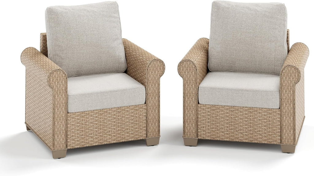 MIXPATIO Patio Furniture Set 2 pcs, Wicker Outdoor Patio Furniture, 2 Single Chairs, Rattan Patio Conversation Set for Backyard Deck, Beige