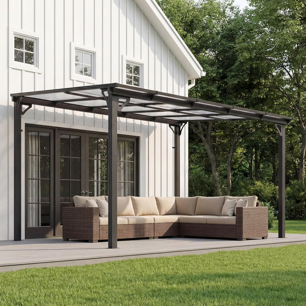 AirWire 10x10 FT Gazebo, Pergola Awnings for Patio with Hardtop Gazebos on Clearance, Patio Covers for Shade and Rain, Lean to Gazebo Sunroom Patio Canopy Outdoor Pergolas for Patios,Decks,Backyard