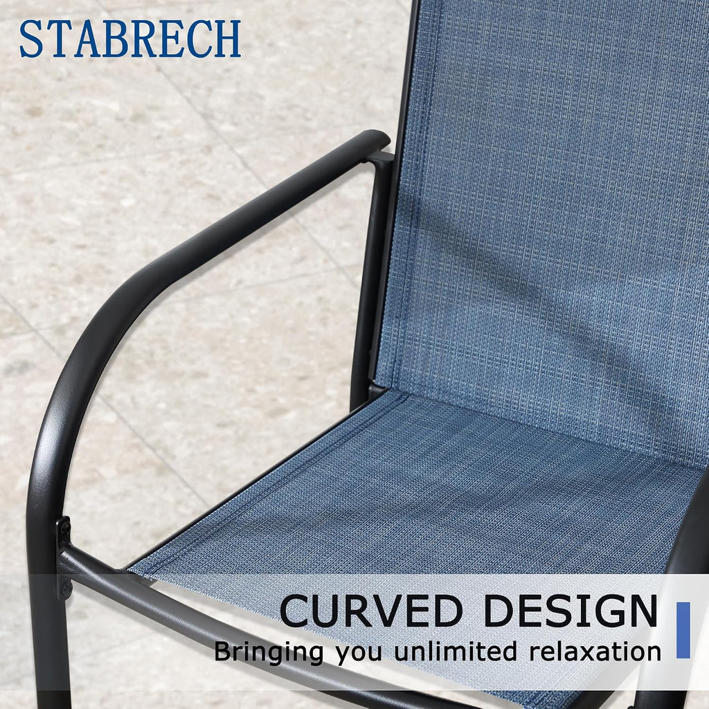 3 Piece Outdoor Dining Set, Patio Table and Chairs Set of 2, 27.6' Black Round Patio Table with 2 Blue Stackable Patio Chairs for Lawn, Garden, Porch