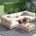 7-Piece Generous Patio Furniture Set, Wicker Outdoor Sectional Set with Large Tempered Glass Coffee Table, Boho Patio Conversation Couch Set with Thickened and Enlarged Cushion and Throw Cushion