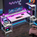 DurayLoly 63' Computer Desk with LED Lights & Outlets,Office Desk with Drawers & Monitor Stand,Gaming Desk with 3 Storage Shelves, Hooks& Printer Space for Game&Study Room,Home Office,Bedroom,White