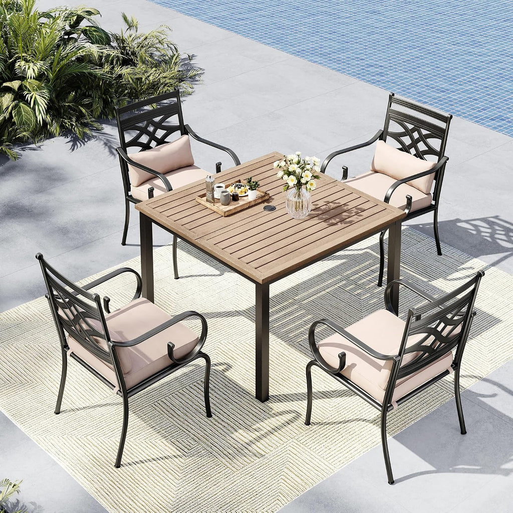 MFSTUDIO Patio Table and Chairs Set of 4, Patio Dining Sets for Deck Poolside Backyard & Garden, Outdoor Dining Set for 4 with Umbrella Hole