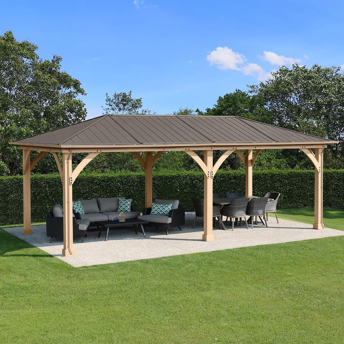 Yardistry 12 x 24 Meridian Gazebo Rain Gutters, Complete Gutter System with 4 Down Spouts for Meridian Gazebo