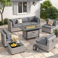 6-Seat Modern Outdoor Wicker Rattan Patio Furniture Set with 55,000 BTU Fire Pit Table, Thick 4″ Cushions, All-Weather Dual-Strand Rattan, Rust-Resistant Steel Frame,Black