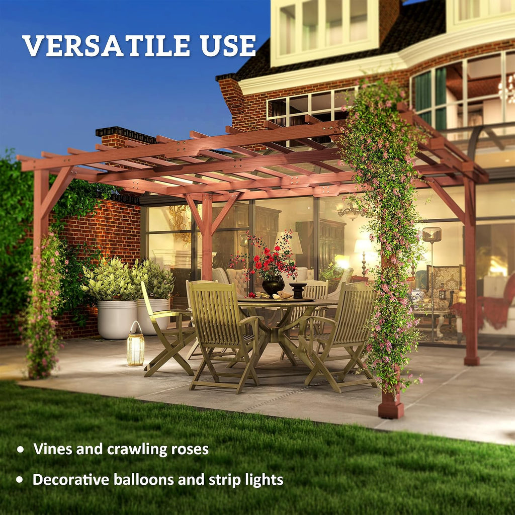 Outsunny 11' x 12.5' Outdoor Wood Pergola with Grape Trellis with Stable Structure for Climbing Plant Support for Patio, Deck, Backyard, Lawn, Brown