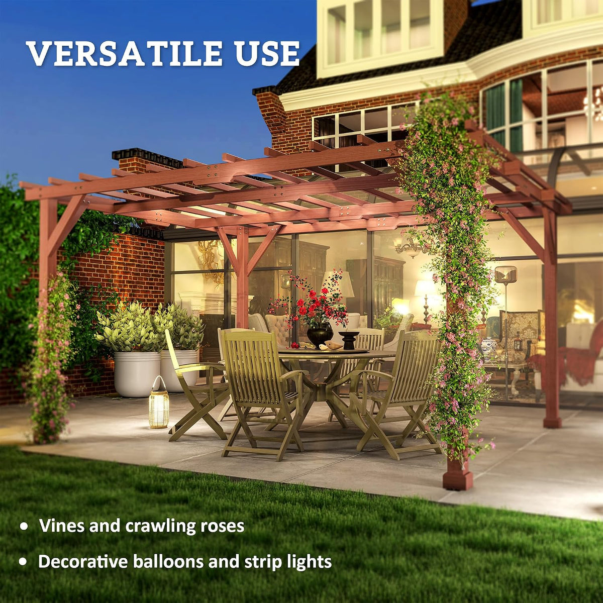 Outsunny 11' x 12.5' Outdoor Wood Pergola with Grape Trellis with Stable Structure for Climbing Plant Support for Patio, Deck, Backyard, Lawn, Brown