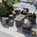 UDPATIO Outdoor Patio Furniture Set with 44' Fire Pit Table, 6 Pieces Sectional Conversation Sets, All-Weather Wicker Rattan Sofa Ottoman with 4' Thick Cushion for Garden Backyard Deck, Black