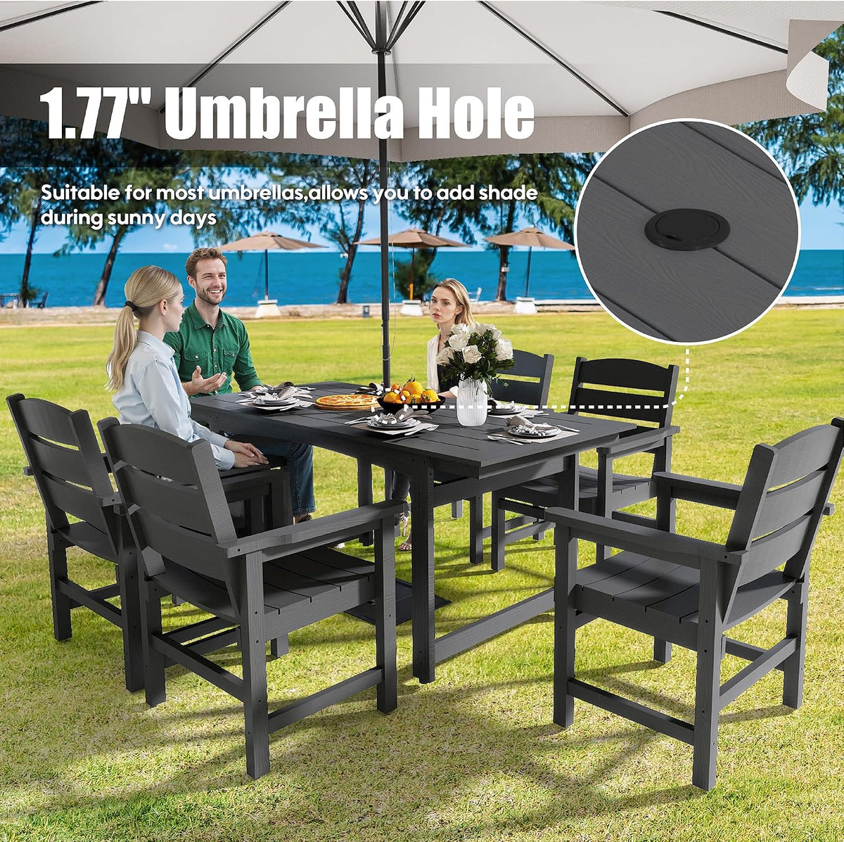 HIPS All-Weather Patio Dining Table Sets 7-Piece,Outdoor Table and Chairs,Dining Furniture Set with Umbrella Hole,Patio Table and Chairs Sets for 6|for Lawn, Garden, Backyard, Poolside