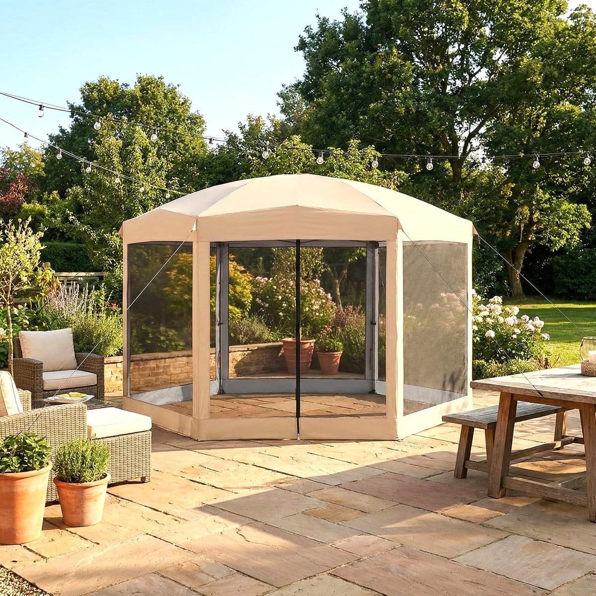 Garden Winds Reinforced Replacement Canopy Top Cover and Netting Set Compatible with The Coleman 2000013063 Back Home 10' x 12' Portable Gazebo – Classic Sand, Riplock 350