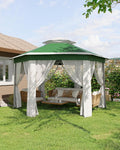 GarveeLife 13'x13' Pop-Up Gazebo, Outdoor Hexagonal Patio Gazebo with Mosquito Netting, Instant Setup Canopy Tent with Strong Steel Frame and Sandbags, for Backyard, Gardens, Patio (Green)