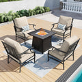 SUNSHINE VALLEY Patio Furniture Set with Firepit Table, 5 Piece Metal Outdoor Patio Furniture set for 4, 4 Single Chairs with 5.75' Extra Thick Cushion and Gas Firepit Table for Backyard Poolside Deck