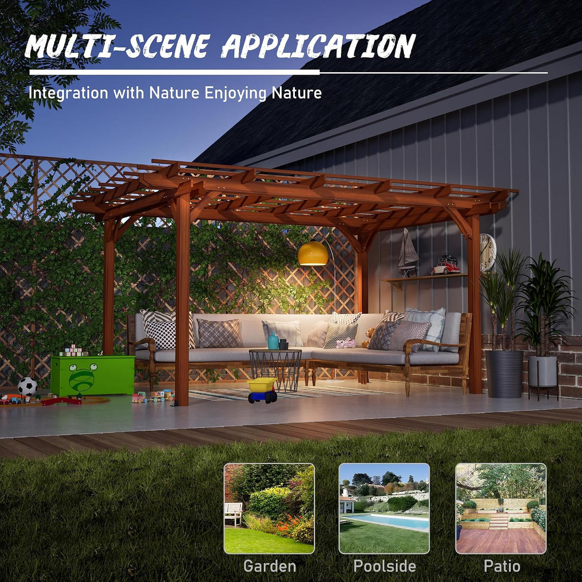 YOPTO 12 x 10 FT Outdoor Wood Pergola,Wooden Grape Pergola Gazebo,Climbing Plant Support for Garden,Backyard,Deck,Easy to Assemble,Brown