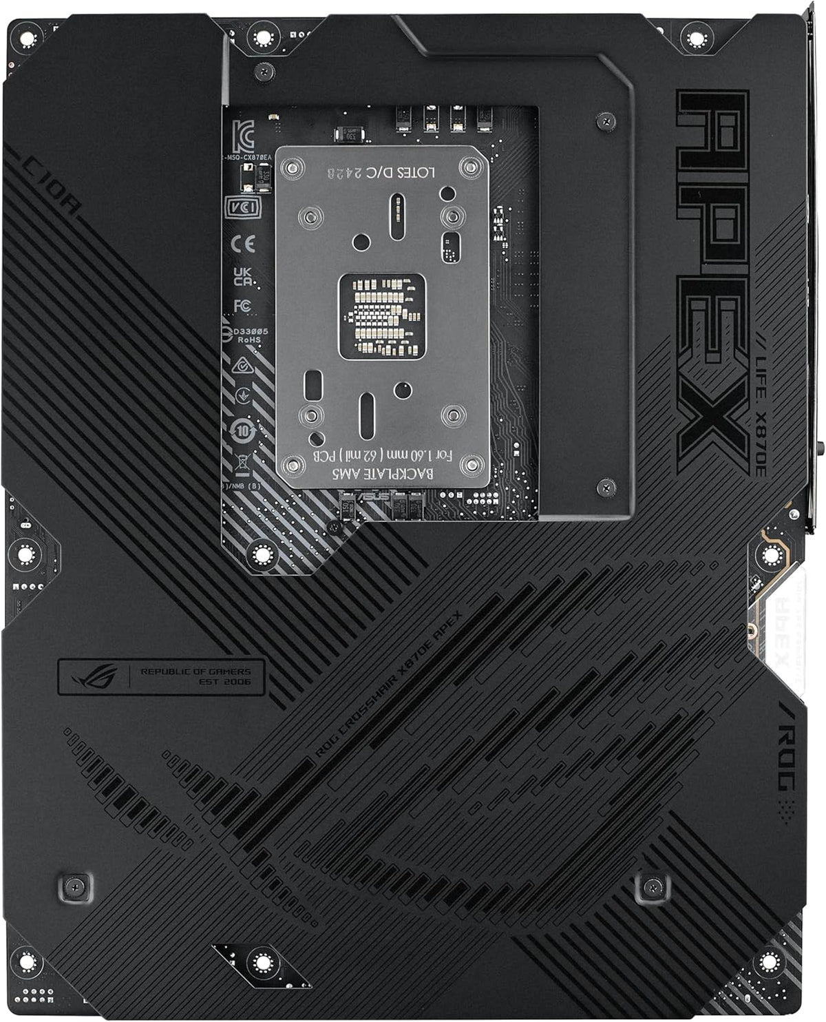 ASUS ROG Crosshair X870E APEX AMD X870E AM5 ATX Motherboard, Advanced AI PC-Ready, 18+2+2 Stages, DDR5, ROG Memory Fan, ROG DIMM.2 Card, Wi-Fi 7, 5G LAN, 3X M.2, PCIe® 5.0, USB4®, USB Type-C®, AI OC