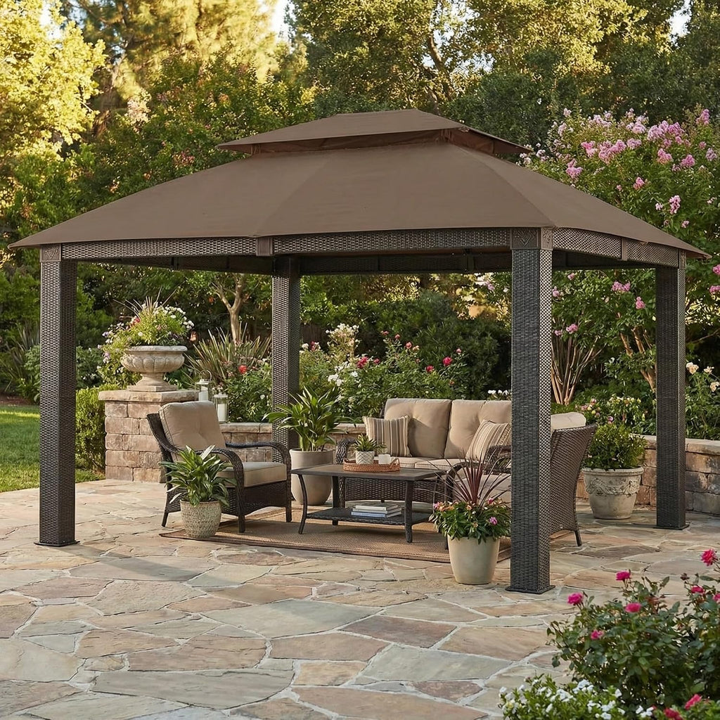 Garden Winds Reinforced RipLock 350 Replacement Canopy Top Cover Compatible with Revella 10' x 12' Gazebo Model L-GZ806PST-A2 - Nutmeg