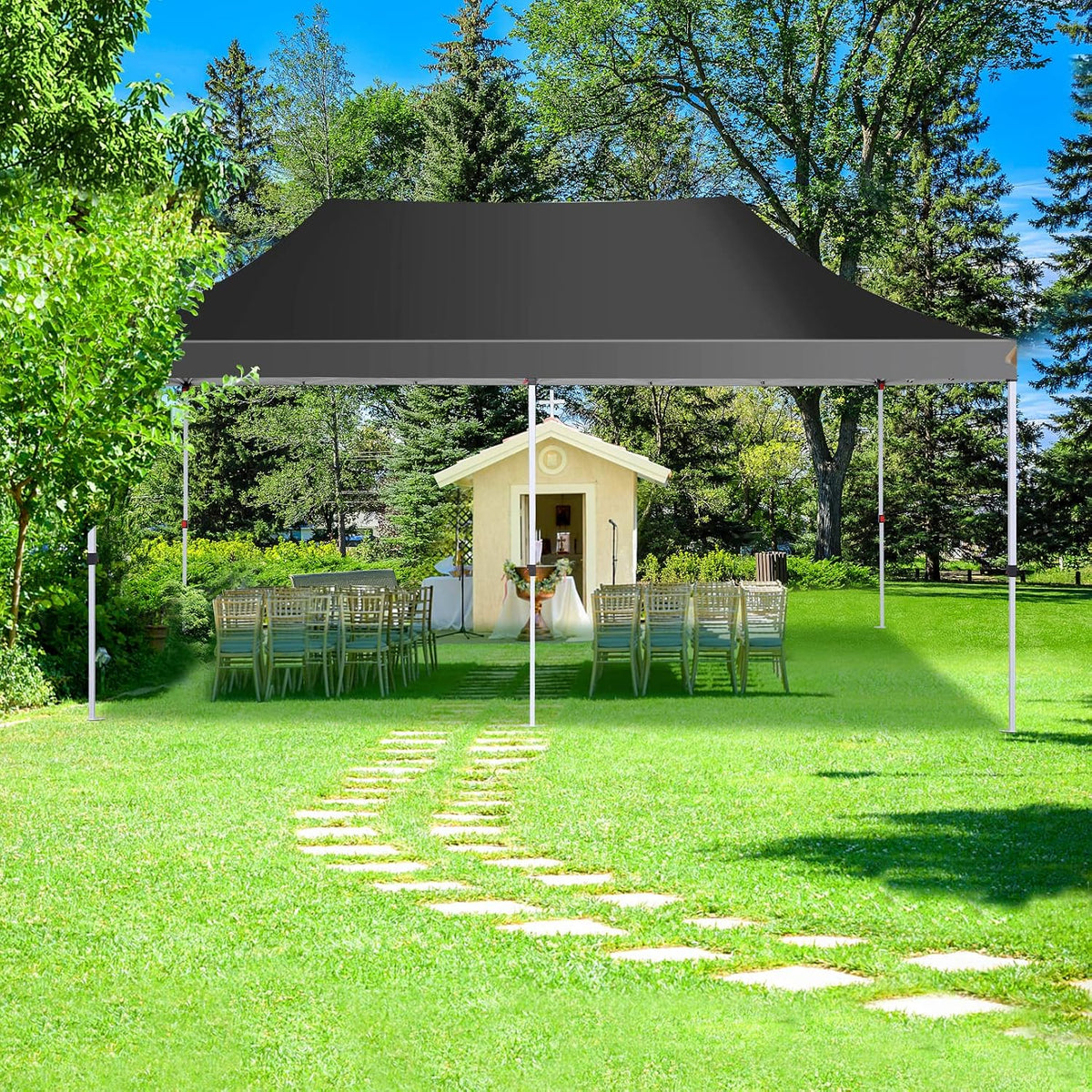 COBIZI 10x20 Pop Up Canopy with 6 Sidewalls, Conical Party Tent 10x20 with 3 Adjustable Height Waterproof, UV-Resistant with Carry Bag, Sandbag, Stake, Ropes for Parties, Commercial (Frame Upgraded)
