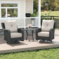 LayinSun 3 Piece Wicker Outdoor Furniture Set with 6-inch Comfy Cushions, High Back Patio Furniture Set with Swivel Rocking Chairs and Side Table