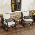 3 Piece Patio Rocking Chairs Set of 2, Outdoor Rocking Chair Bistro Set with Tempered Glass Coffee Table and Thick Lumbar Pillow Set, Front Porch Chairs for Garden, Backyard (Gray Rattan)
