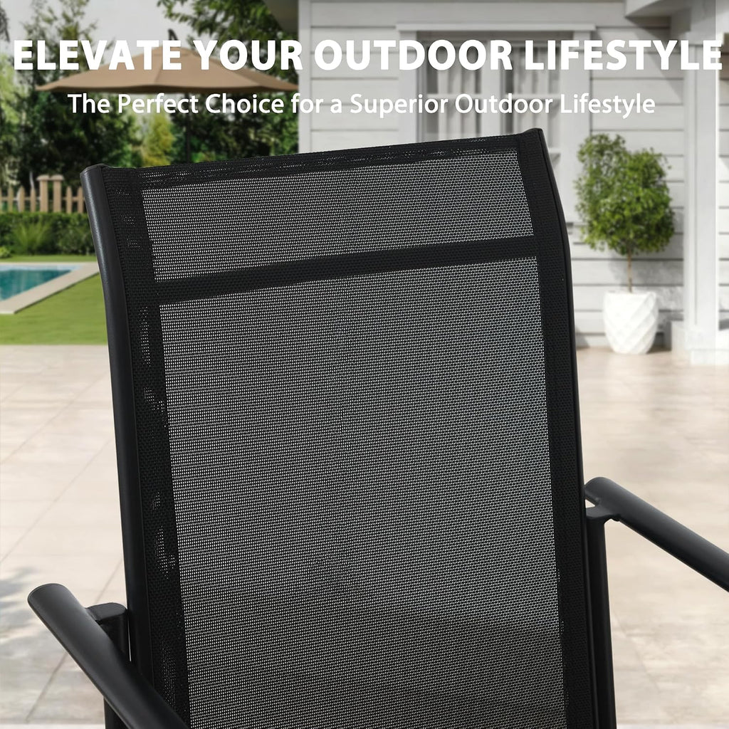 5-Piece Outdoor Dining Set, 35.5' Square Metal Patio Table with Black Chairs, Black Table with Umbrella Hole for Garden, Yard, Patio