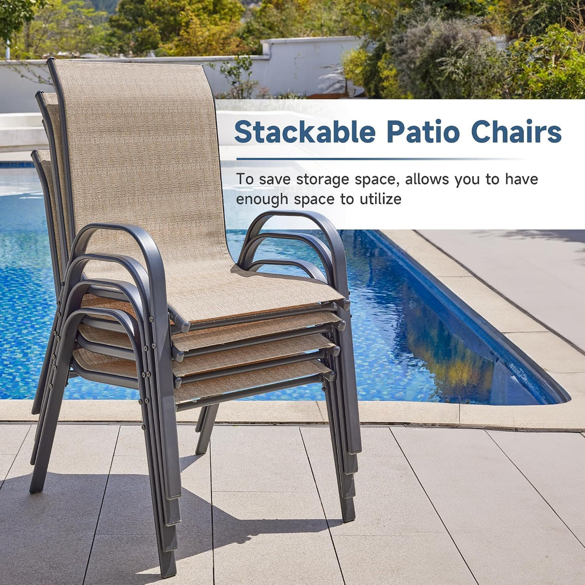 Amopatio Patio Chairs Set of 8, Stackable Dining Chairs for All Weather, Outdoor Chairs Garden Outdoor Furniture for Backyard Deck(Brown)