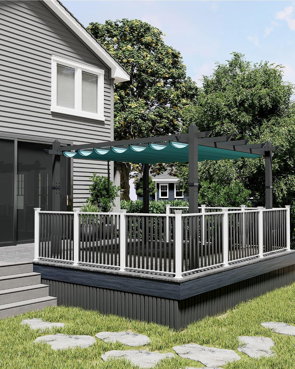 KYBOLT 10x13 Ft Aluminum Pergola with Retractable Canopy Metal Gazebo for Garden Backyard Deck Porch Grape Trellis(Blue)