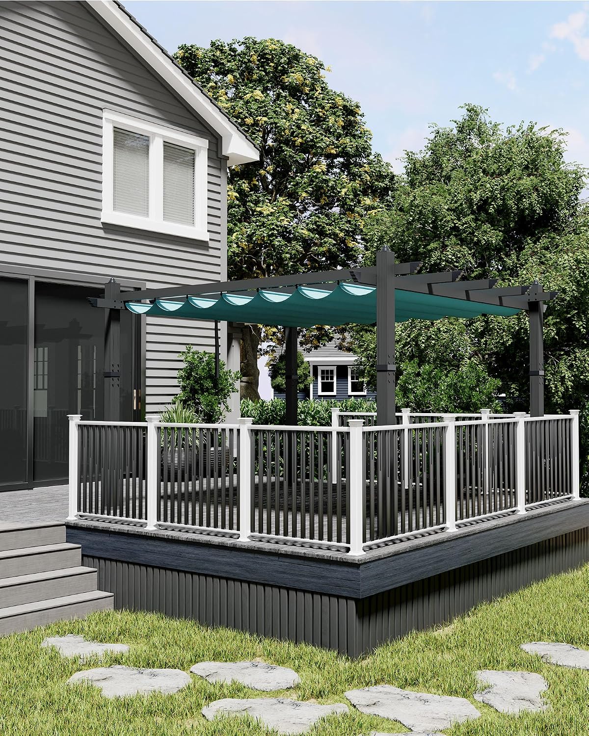 KYBOLT 10x13 Ft Aluminum Pergola with Retractable Canopy Metal Gazebo for Garden Backyard Deck Porch Grape Trellis(Blue)