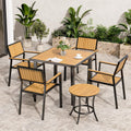 6-Piece Patio Dining Set, Outdoor Weather Resistant Plastic-Wood Table & 4 Stackable Chairs, Outdoor Durable Aluminum Frame Furniture for Garden, Poolside, Backyard (Teak, 6 PCS)