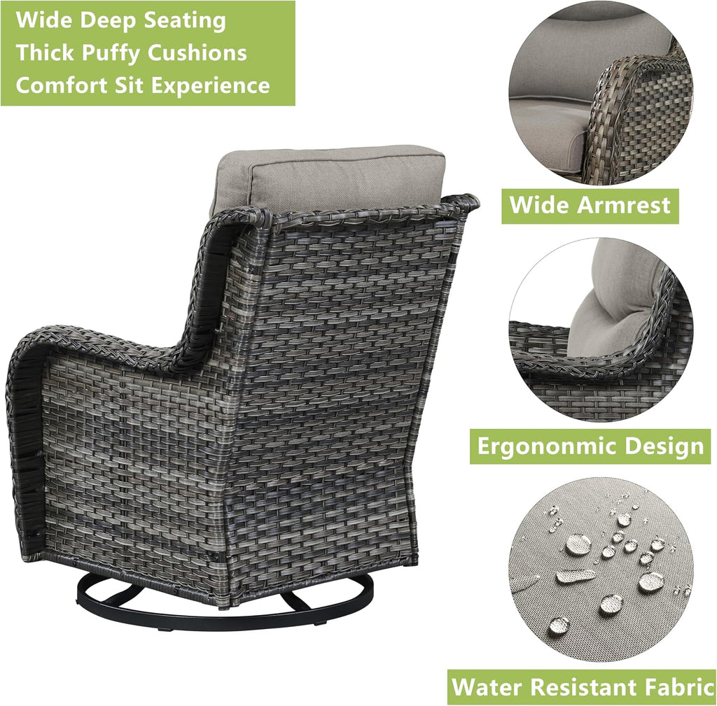 Rilyson Wicker Rocking Chair Swivel Chairs - 2 Piece Rocker Patio Chairs Set Rattan Rocking Chair for Outdoor Porch Deck Garden Backyard (Mixed Grey/Grey/Smile)