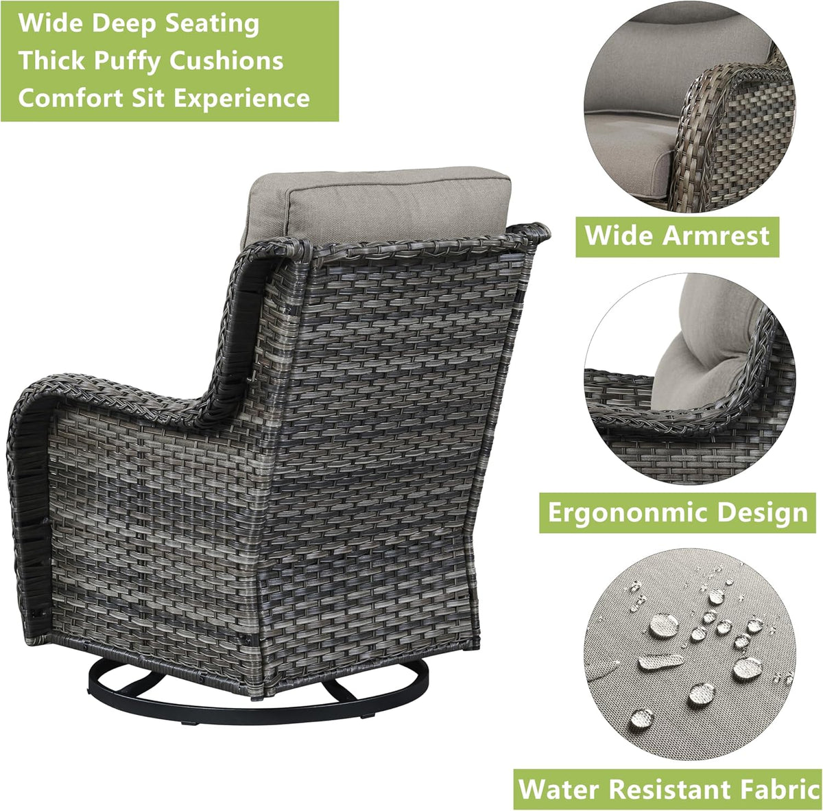 Rilyson Wicker Rocking Chair Swivel Chairs - 2 Piece Rocker Patio Chairs Set Rattan Rocking Chair for Outdoor Porch Deck Garden Backyard (Mixed Grey/Grey/Smile)