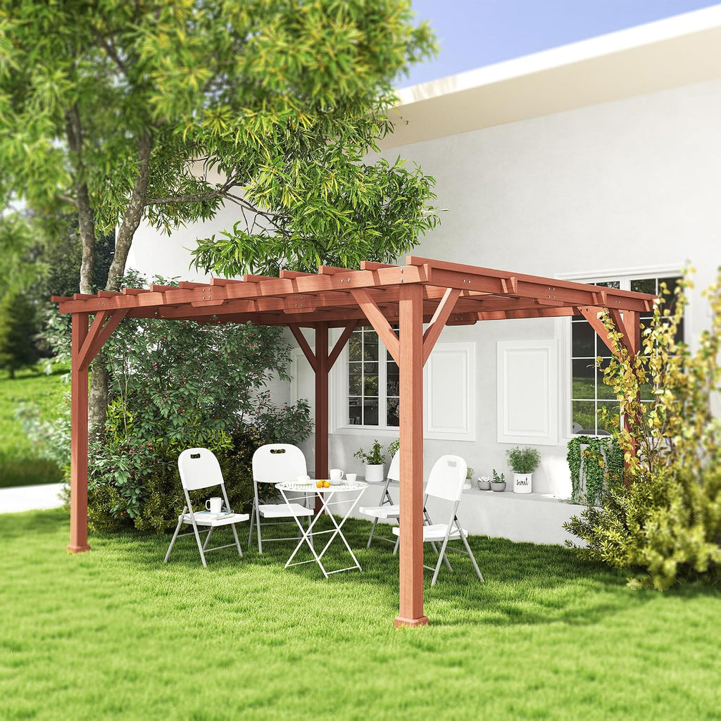Outsunny 11' x 12.5' Outdoor Wood Pergola with Grape Trellis with Stable Structure for Climbing Plant Support for Patio, Deck, Backyard, Lawn, Brown