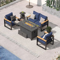 Sundale Outdoor Aluminum Patio Furniture Set, 4 Piece Outdoor Conversation Sets with Fire Pit and 6' Thick Olefin Cushions, All Weather Outdoor Sectional Set for Deck, Lawn, Yard