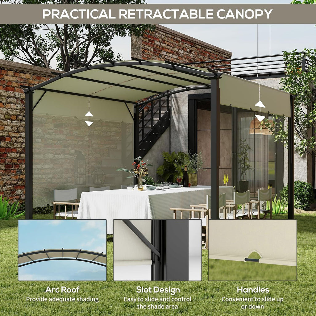 Outsunny 11' x 11' Outdoor Retractable Pergola Canopy, Arched Sun Shade Shelter, Metal Frame Patio Canopy for Backyard, Garden, Porch, Beach, Beige