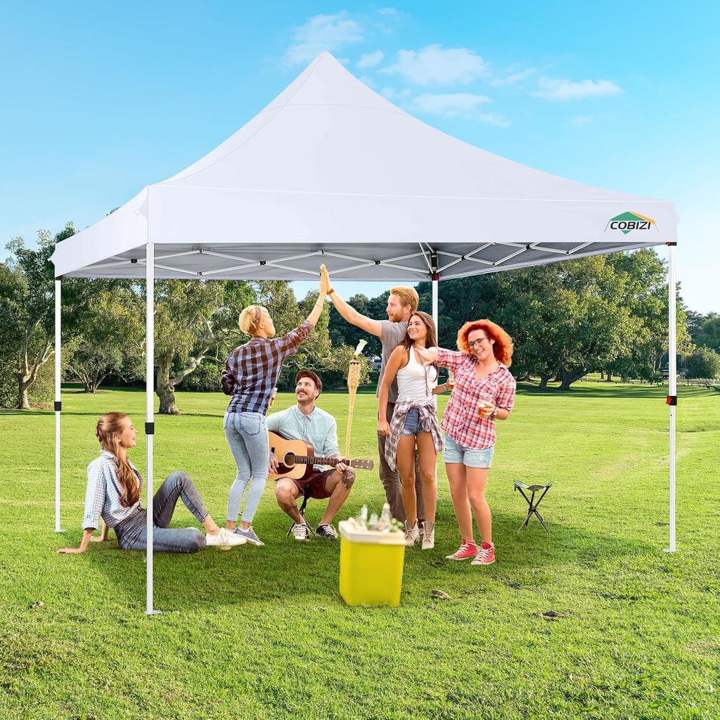 COBIZI 10x10 Pop Up with 3 Sidewalls, Canopy Tent 10x10 for Parties, Backyard, Commercial, Waterproof and Portable Instant Shelter UV50+ Outdoor Canopy Gazebo with 4 Sandbags(White)