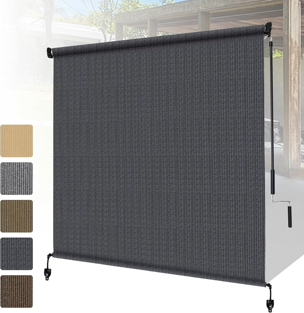 Shade&Beyond Patio Shades Roll Up Outdoor 9' W x 8' H, Cordless Roller Shade Blinds with 90% UV Protection, Exterior Sunshade Cloth Roll for Pergola Porch Gazebo Balcony, Blue Gray