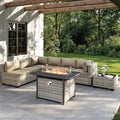 8-Piece Outdoor Patio Furniture Set with 55,000 BTU Fire Pit Table, PE Wicker Rattan Sectional Sofa Conversation Set - All-Weather Garden, Backyard Furniture, Beige