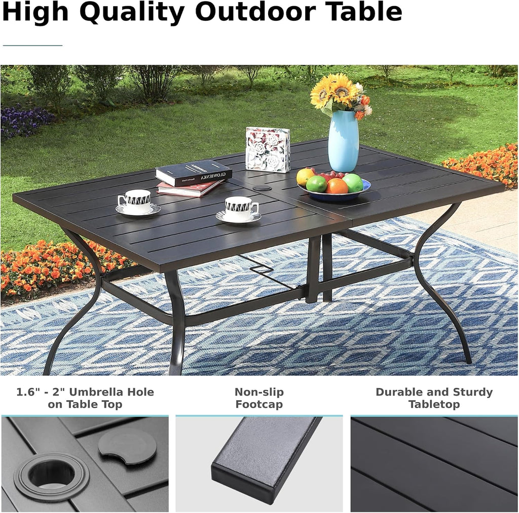 MFSTUDIO Patio Dining Set for 6, Patio Table and Chairs Set for Deck Backyard Garden, 7 Piece Outdoor Dining Set with Umbrella Hole