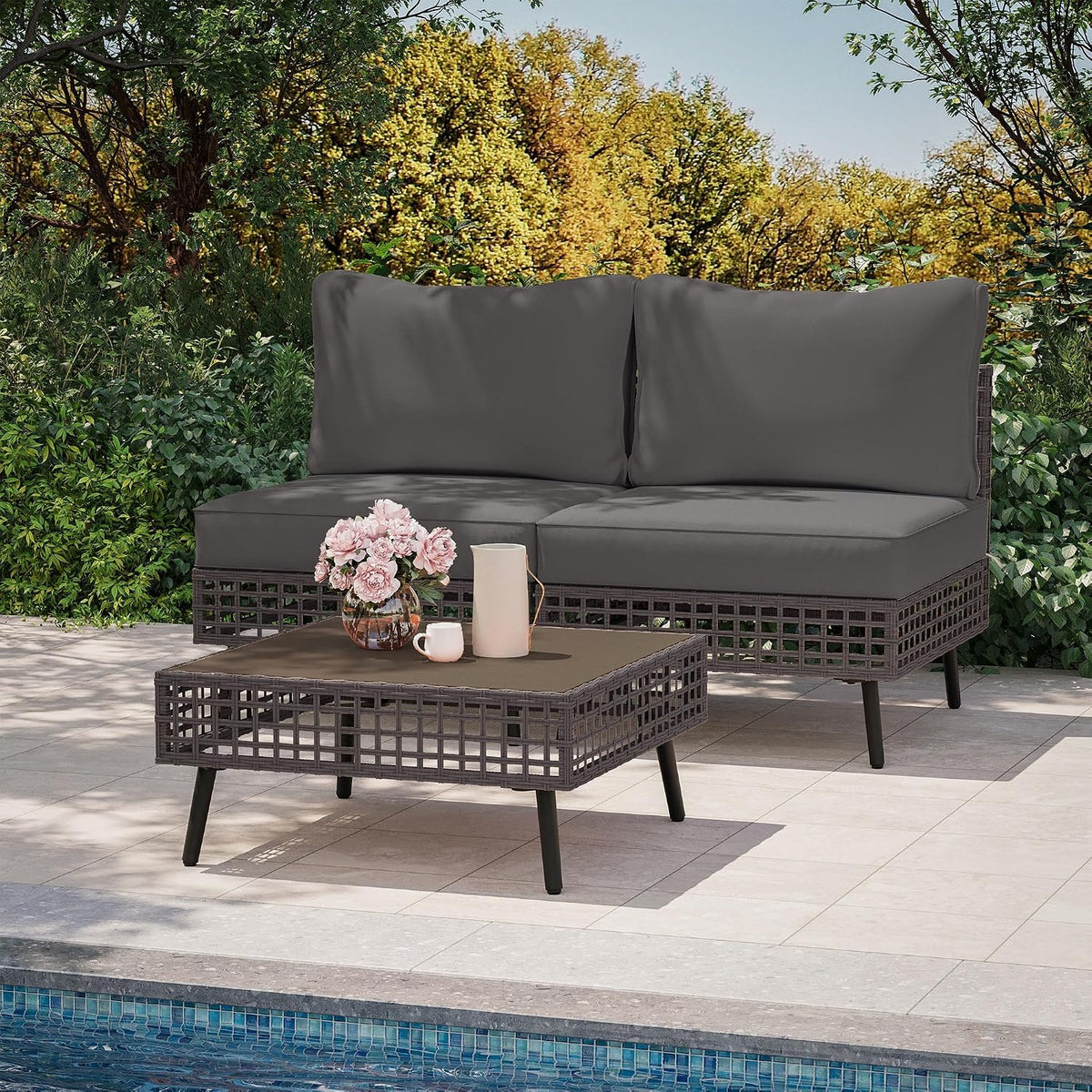 LAUSAINT HOME 3 Pieces Outdoor Sectional Sofa Set, All-Weather PE Wicker Rattan Patio Conversation Set with Thick Cushions & Coffee Table, Patio Furniture Set for Garden, Backyard, Porch (Grey)