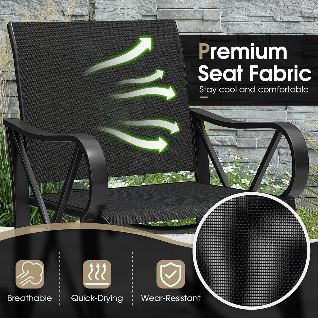 HAPPYGRILL 3-Piece Patio Rocking Bistro Set Rocker Chairs Set with Side Table, Outdoor Conversation Furniture Set with Metal Frame for Porch, Garden, Backyard, Balcony (Black)