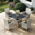 5-Piece Patio Dining Set, Patio Furniture Set with Square Tempered Glass Table & 4 Wicker Chairs, Expandable Design for Larger Groups, Outdoor Furniture for Backyard, Deck, Garden, Dark Grey
