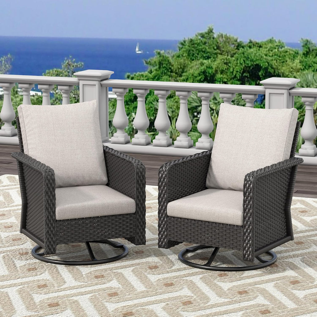 Brafab Outdoor Swivel Chair Set - PE Wicker Patio Conversation Sets Cushioned Seat Couch - 2 Seats Outdoor Sofa Set for Yard, Garden Porch, 2Pcs, Beige