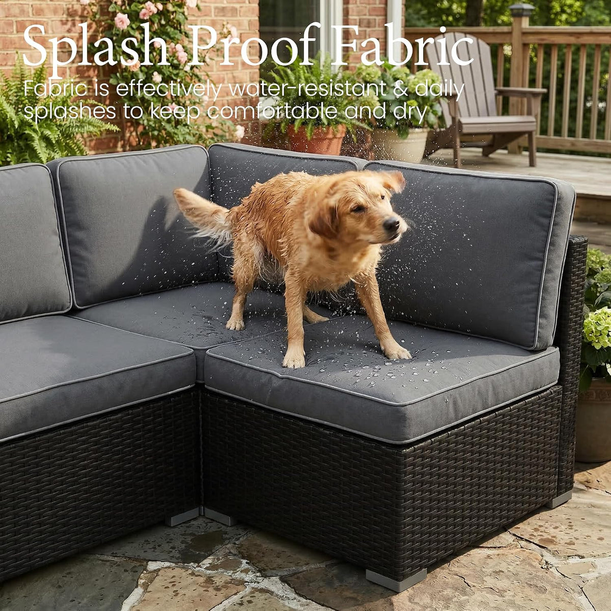 LayinSun 8 Piece Patio Furniture Set with 44' Propane Gas Fire Pit Table, Outdoor Sectional Conversation Set Wicker Rattan Sofa Set with Coffee Table
