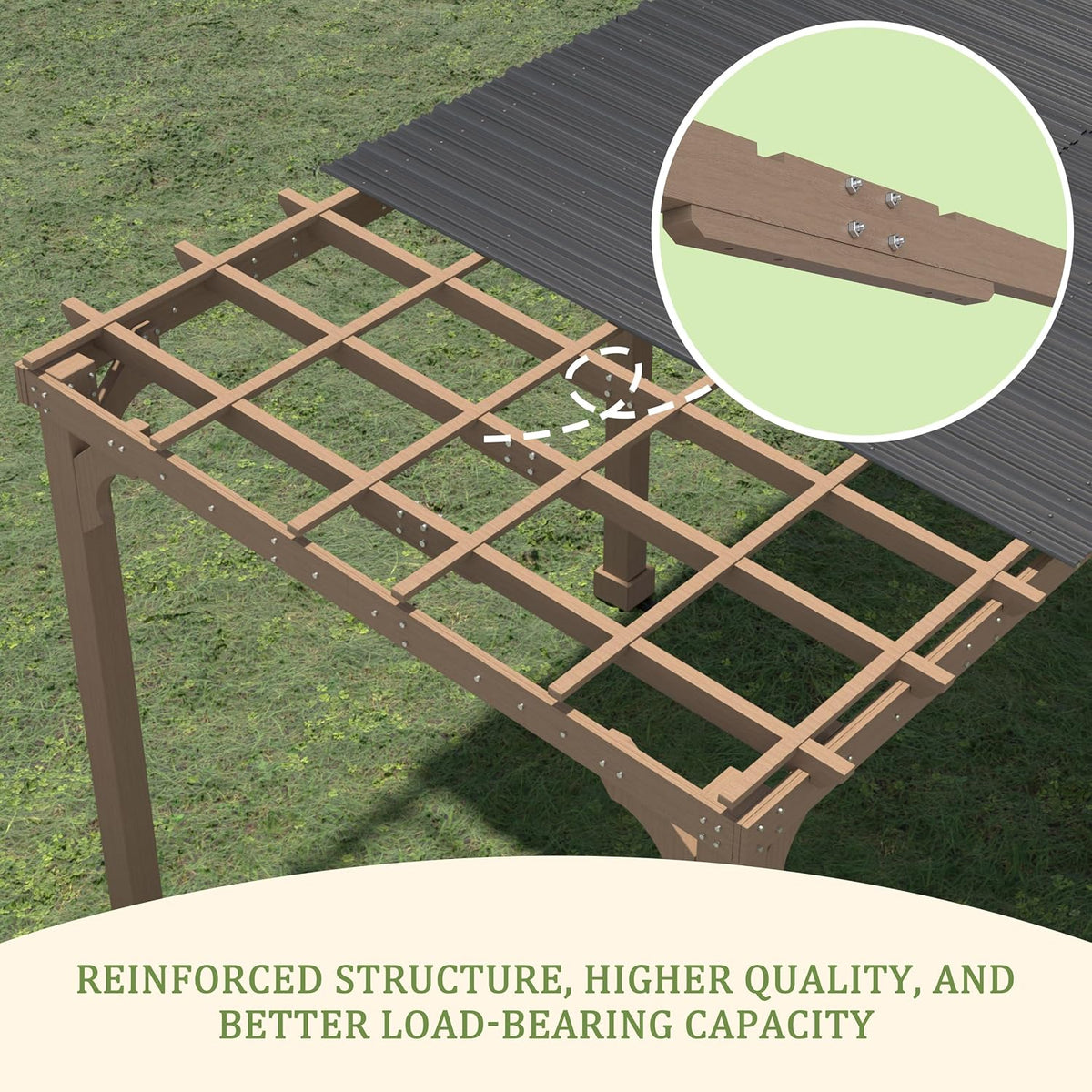 Yardenaler 10 x 12 FT Outdoor Wooden Grill Gazebo with 5.5' Width Wood Posts, Rainwater Drainage, BBQ Gazebo with Sloping Metal Roof for Barbecue, Backyard, Garden, Light Mocha Brown