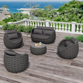 Fully Assembled Patio Furniture Set: 5 Pieces Woven Rope Outdoor Conversation Set Cushioned - Modern Metal Deck Loveseat Chair Table Set - Porch Seating For Yard Garden Poolside Hotel, Dark Grey