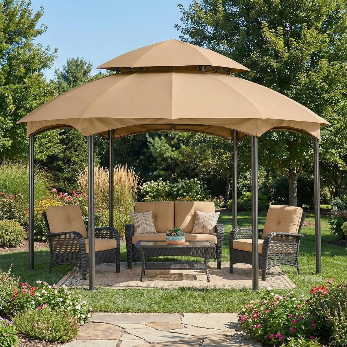 Garden Winds Durable 350 Replacement Canopy Top Compatible with Heritage 12' x 12' Hexagon Gazebo Models L-GZ793PST-E, A101011800 - Beige