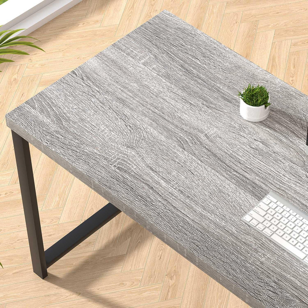 FOLUBAN 60 Inch Computer Desk, Modern Large Home Office Desk with Storage Shelves, Wood and Metal Writing Table Study Gaming Desk Workstation for Living Room, Industrial Light Grey