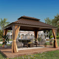 12X16 ft Hardtop Gazebo Outdoor Aluminum Patio Gazebo Double Roof Galvanized Steel Gazebo Canopy with Netting and Curtains,for Garden Patio,Patio Backyard,Deck and Lawns